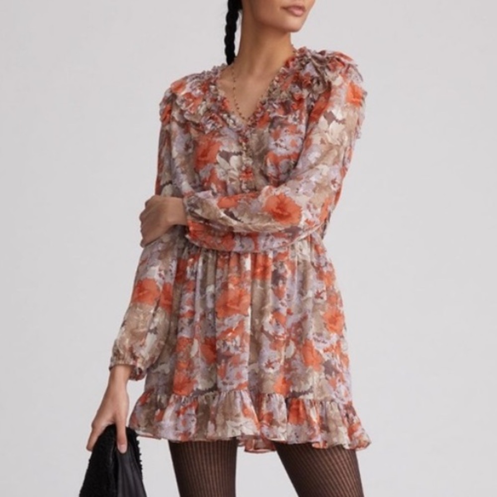 Anthropologie Current Air Long Sleeve Ruffle Layered Mini Dress